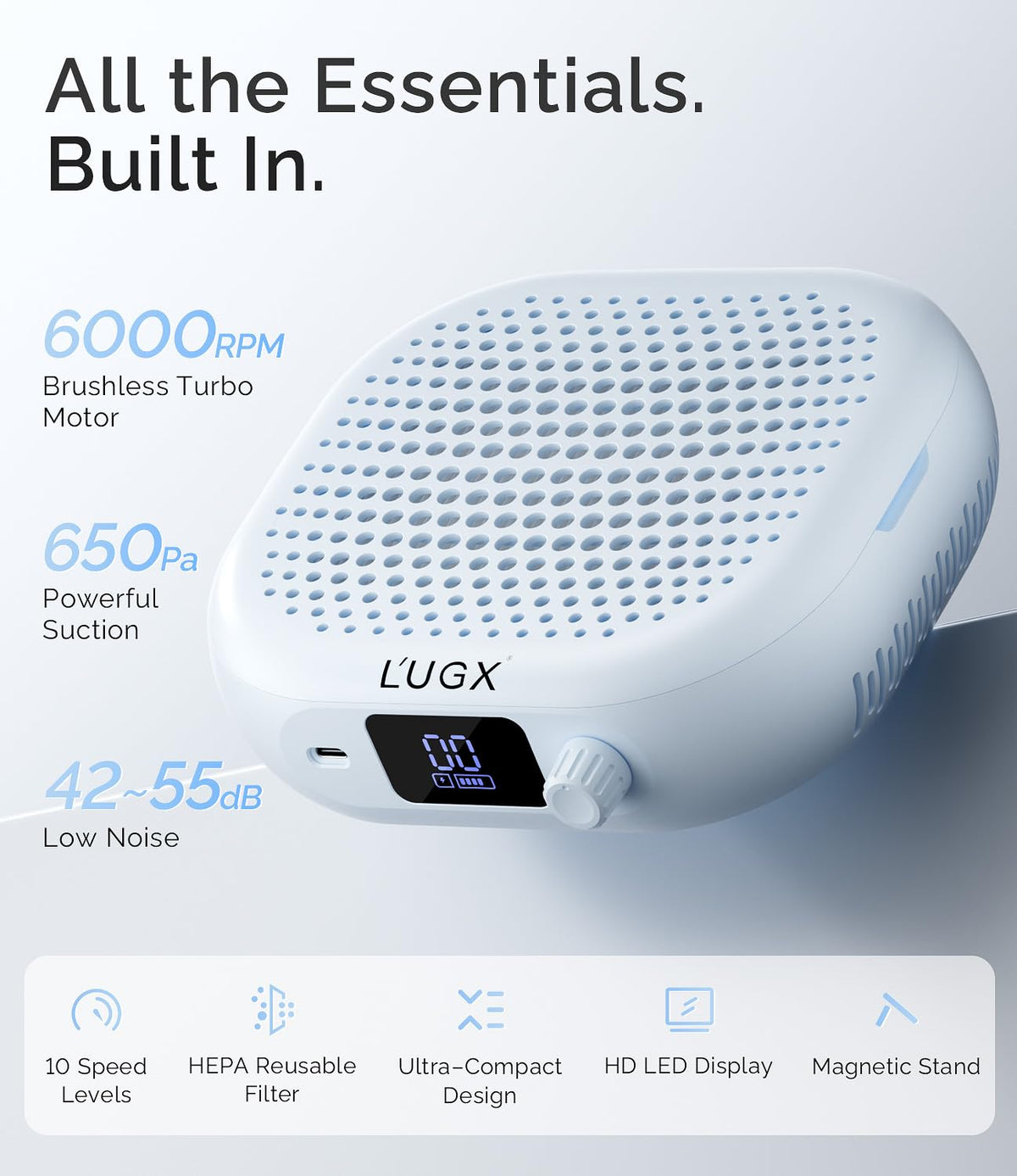 L'UGX magnetic filter cover shown for quick cleaning benefit