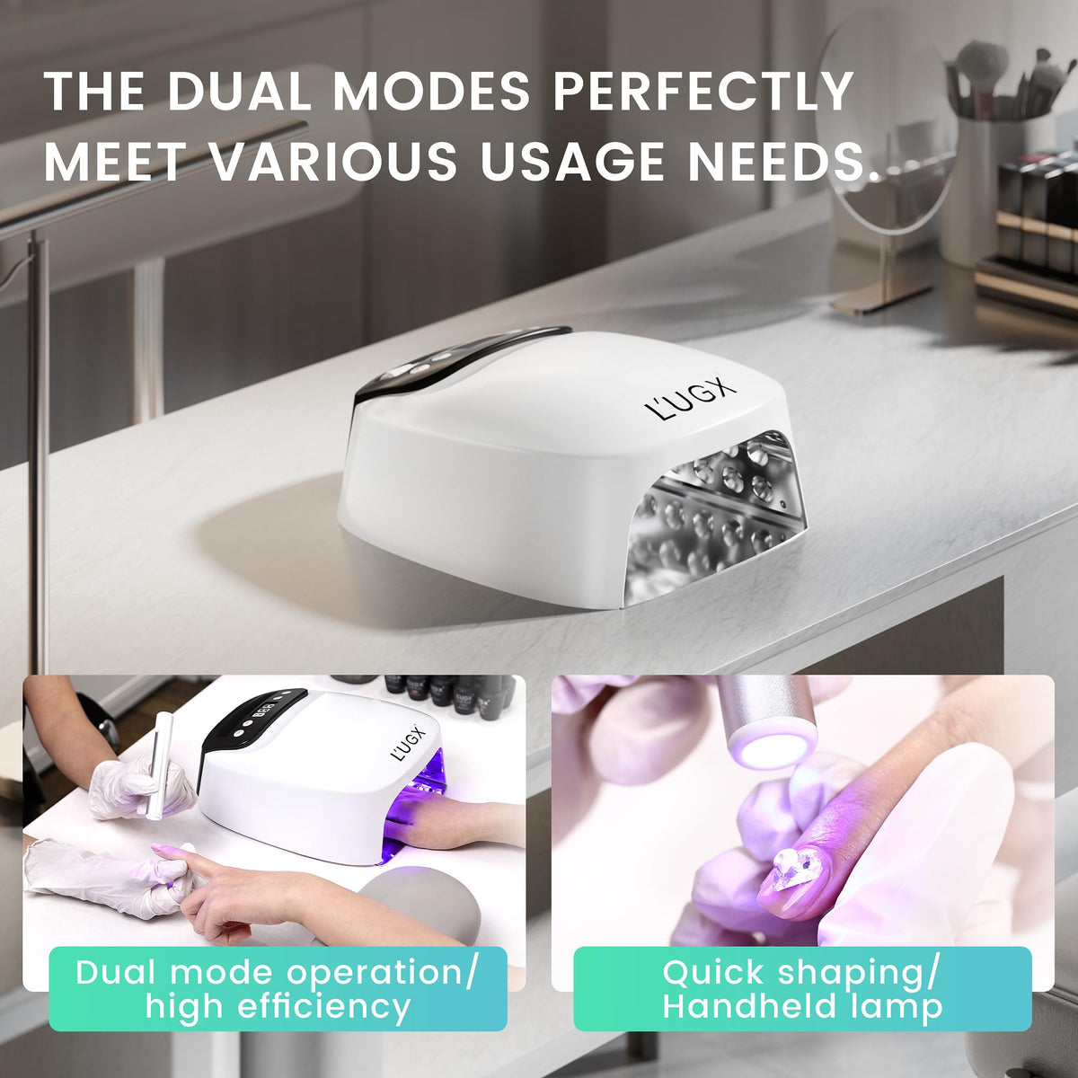 L'UGX handheld detached on magnetic dock demonstrating cordless convenience