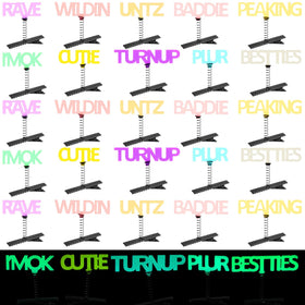 Luinabio front display of 30 glow word hair clips showing variety and appeal