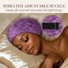 LULUSILK sleep cap worn by model showing comfortable overnight protection