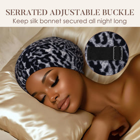 LULUSILK elastic band shown on model, stays on all night comfortably