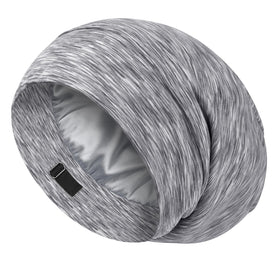 LULUSILK front packaging showing light grey silk sleep cap and gift box benefit: elegant presentation