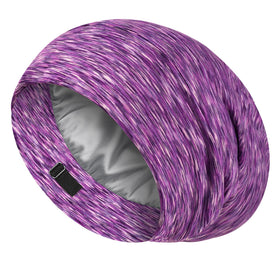 LULUSILK front view of purple sleep cap showing neat shape and protective fit