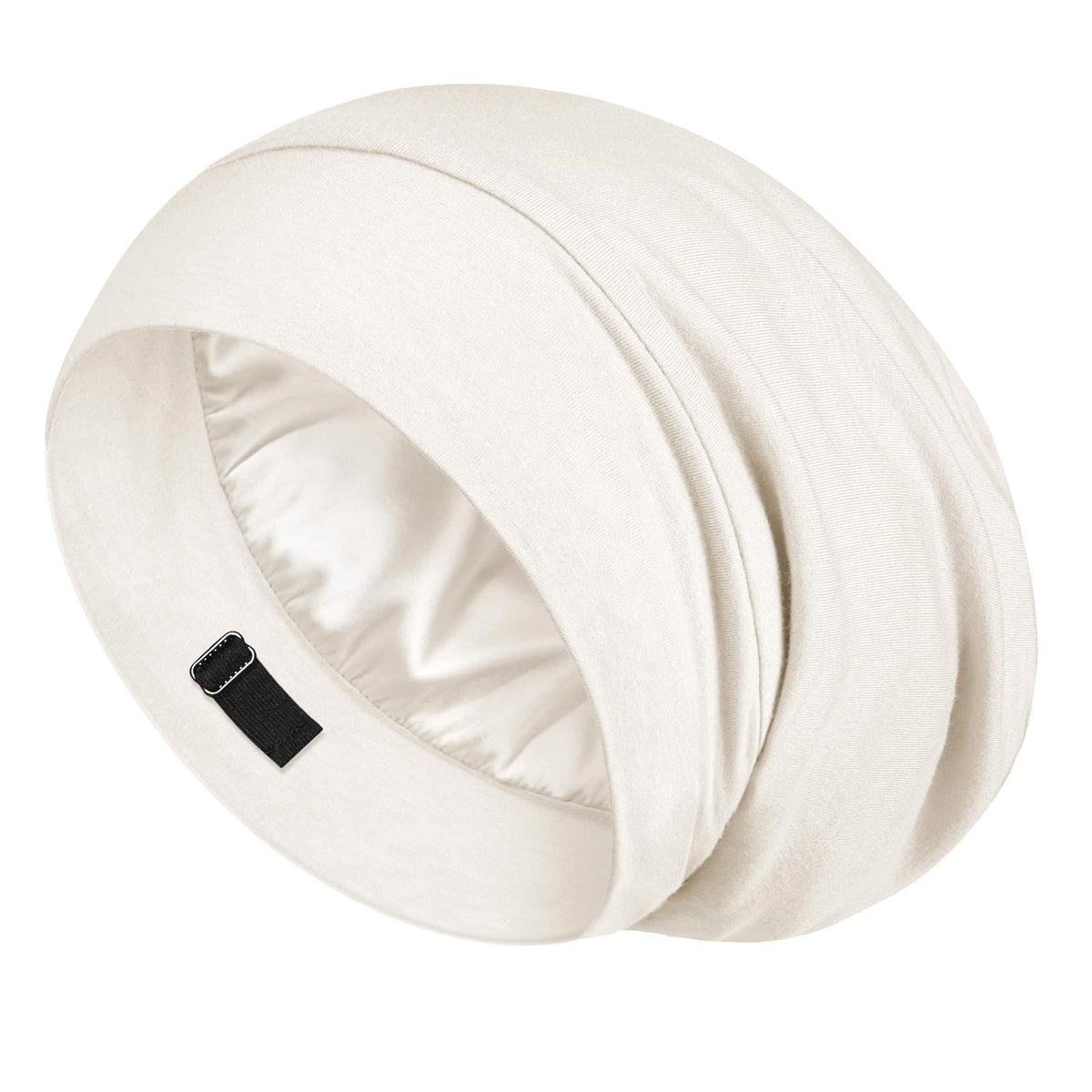 LULUSILK front view of white sleep cap showing sleek silhouette and protection