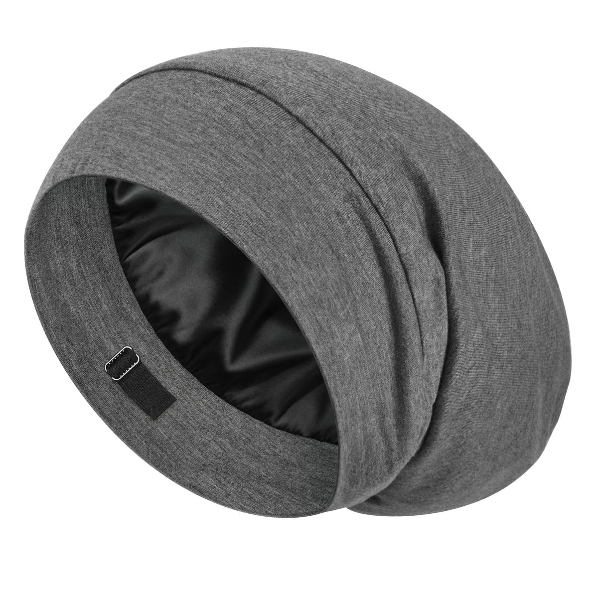 LULUSILK front view showing sleek dark grey bonnet and secure fit benefit