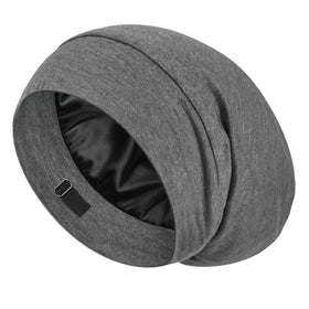 LULUSILK front view showing sleek dark grey bonnet and secure fit benefit