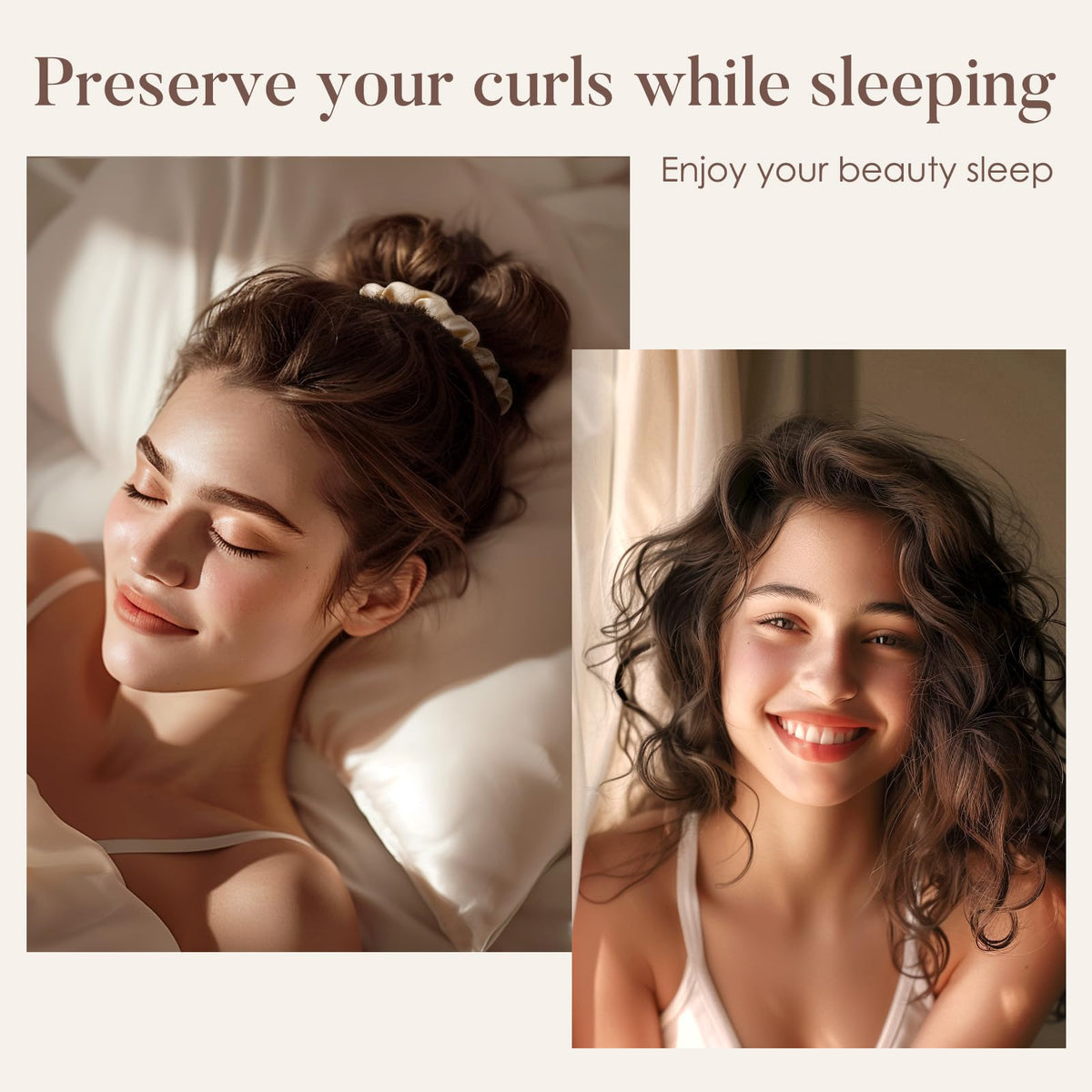 LULUSILK scrunchie in hair pineapple style protecting curls overnight