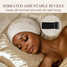 LULUSILK bonnet in use on sleeping model showing comfortable all-night wear