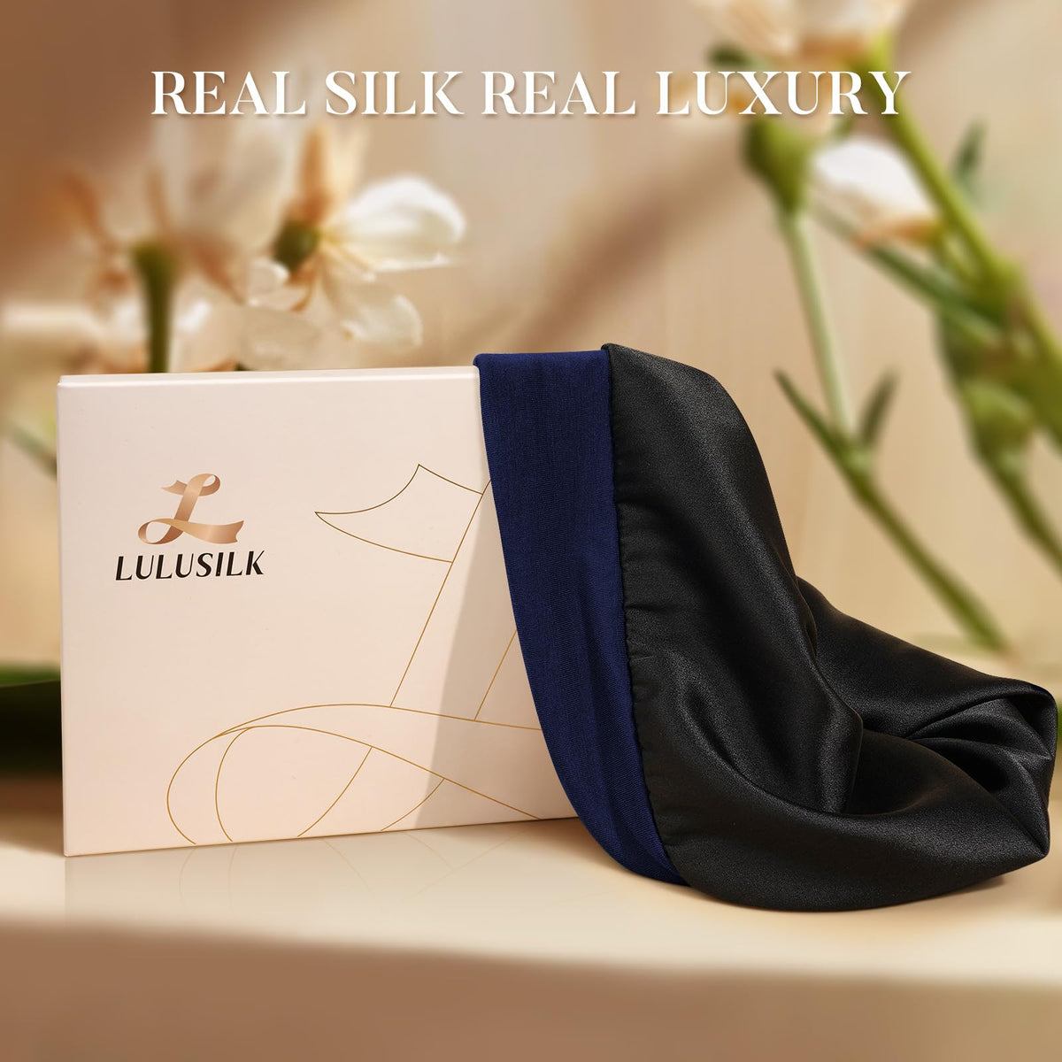 LULUSILK sleep cap styled on nightstand to show practical bedside use and travel readiness