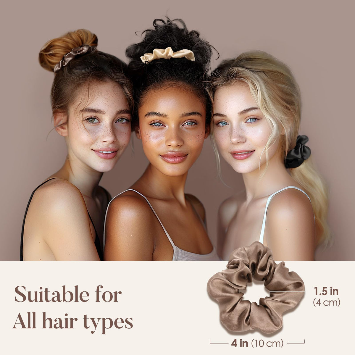 LULUSILK scrunchie held in hand to show size and comfortable hold