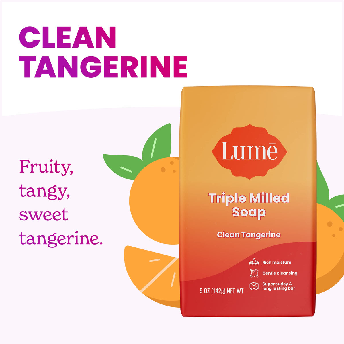 Lume Clean Tangerine rich foam lather on hand demonstrating thick creamy suds and gentle cleansing benefit