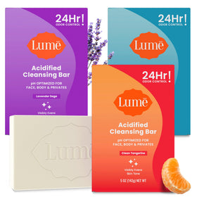 Lume three-bar front packaging showing scent variety and benefits