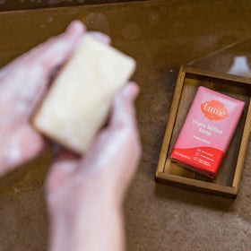 Lume packaging label detail highlighting ingredients and aluminum-free safety benefit