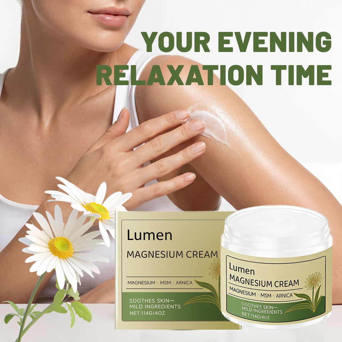 Lumen Magnesium Cream jar open displaying smooth cream texture for quick absorption