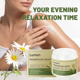 Lumen Magnesium Cream jar open displaying smooth cream texture for quick absorption
