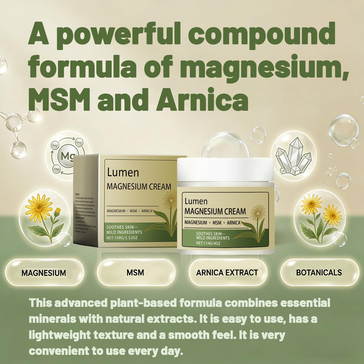 Lumen Magnesium Cream next to common objects to show jar size and portable convenience
