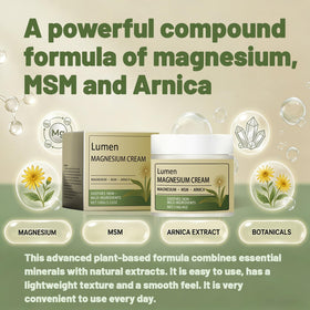 Lumen Magnesium Cream next to common objects to show jar size and portable convenience