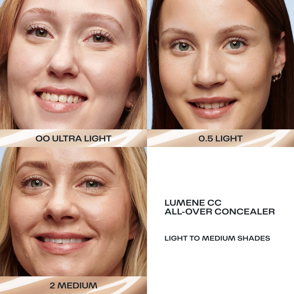 Lumene concealer in hand at mirror being applied showing quick touch-up benefit