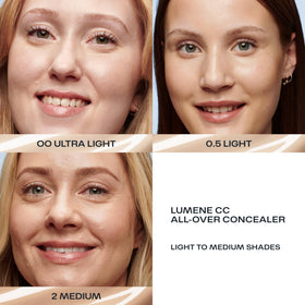 Lumene concealer in hand at mirror being applied showing quick touch-up benefit