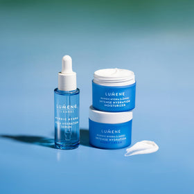 Lumene jar on bathroom shelf during routine showcasing sustainable packaging and everyday use