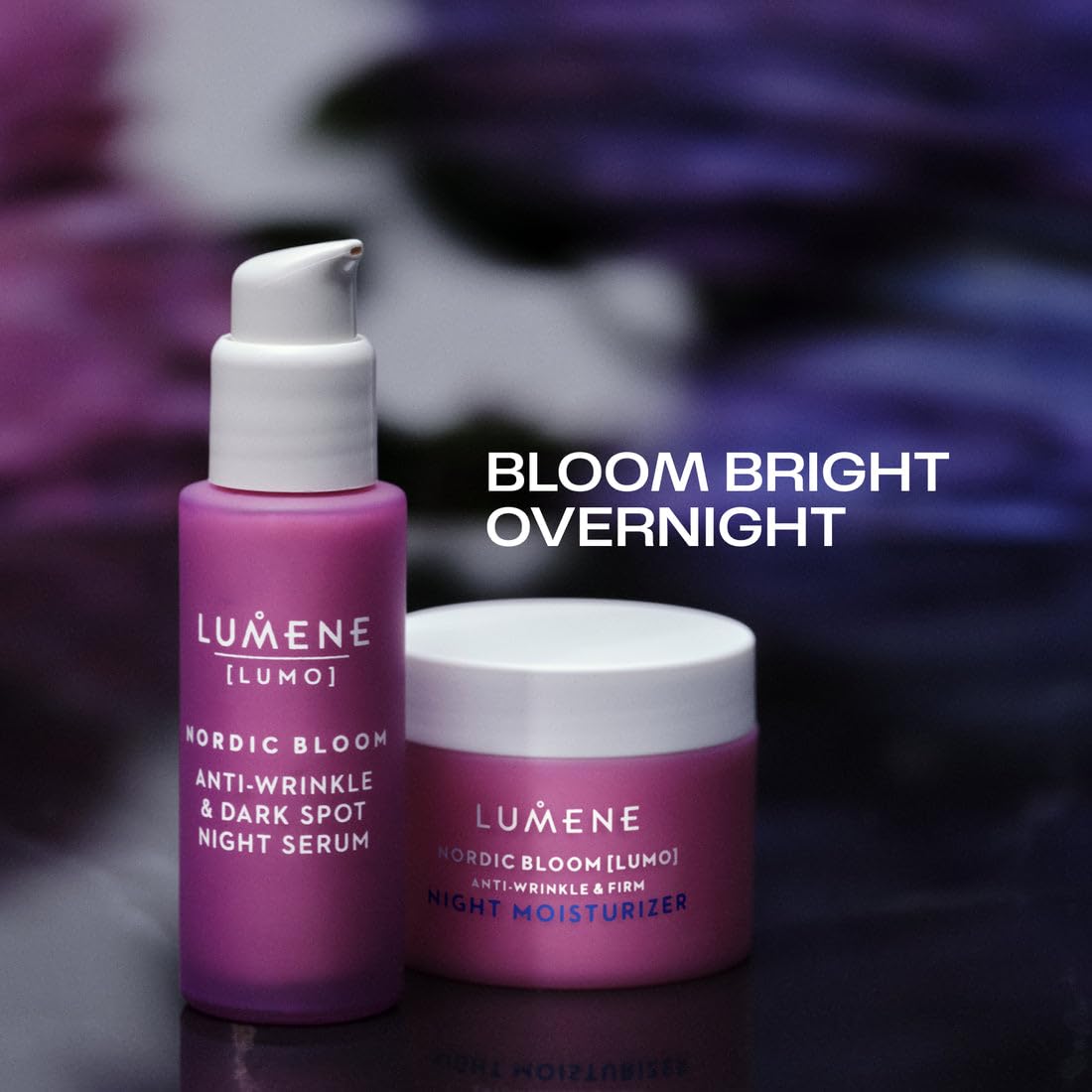 Nighttime skincare scene with Lumene jar illustrating evening routine benefits