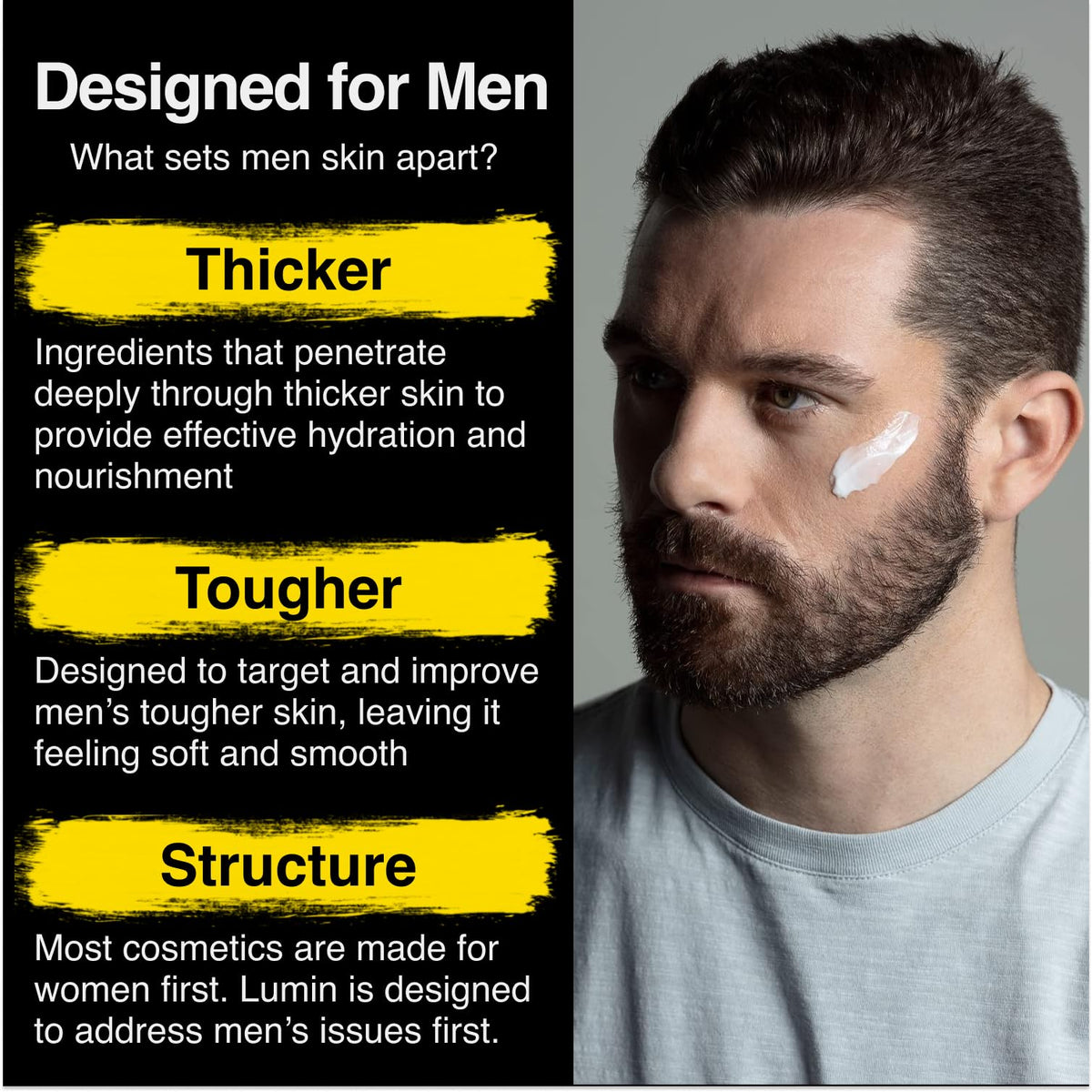 Lumin application with man using serum for energized appearance