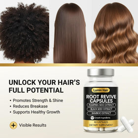 Lumin Hair bottle next to scattered capsules to show count and actual product size