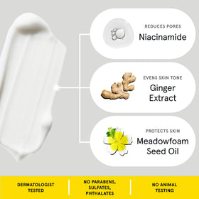 Lumin tube label highlighting niacinamide and botanical ingredient callouts