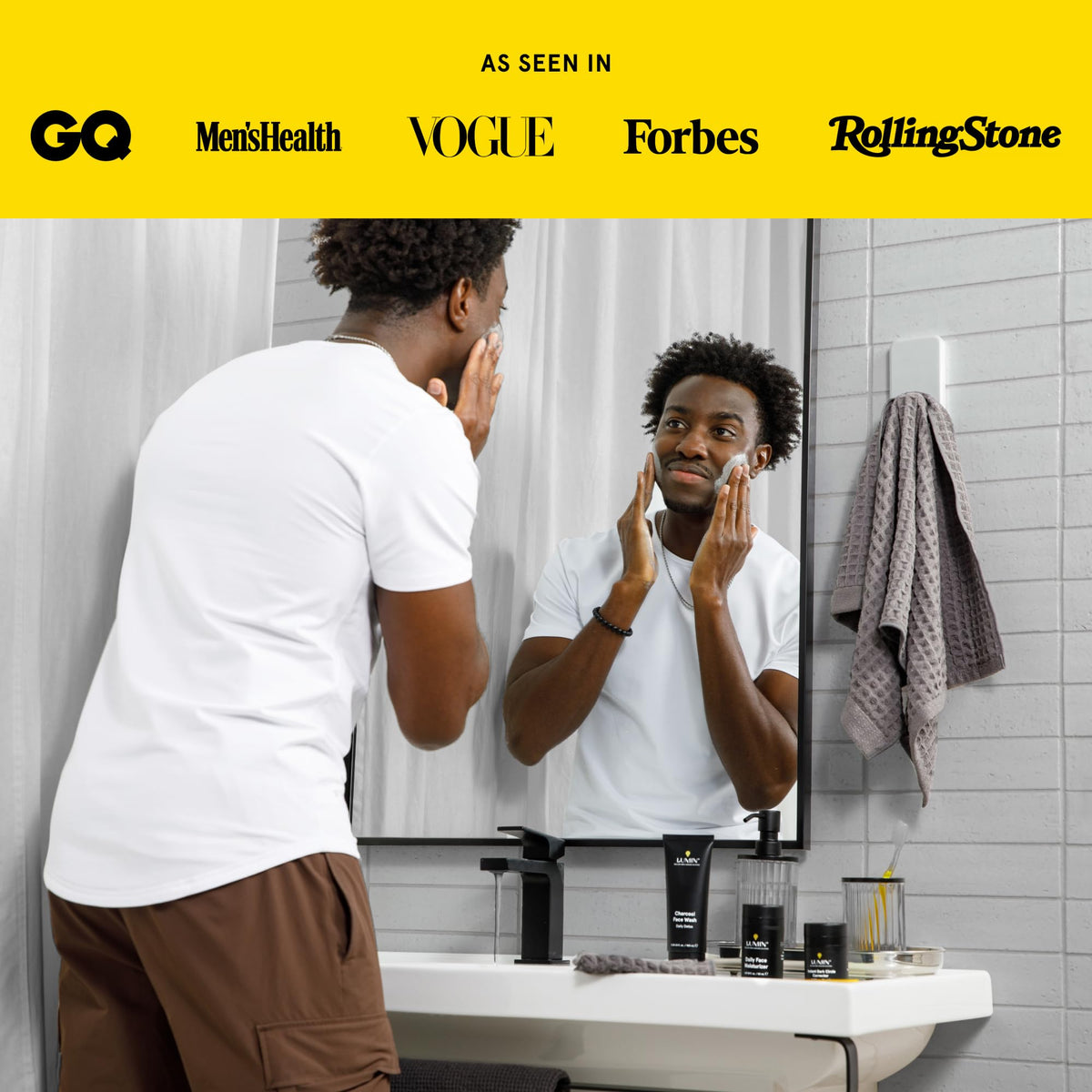 Lumin applied after shaving in morning routine to soothe and hydrate