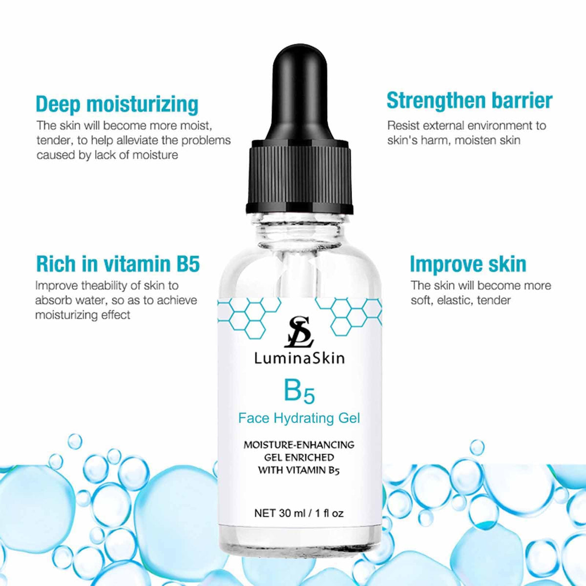 LuminaSkin serum on hand demonstrating non-greasy finish benefit
