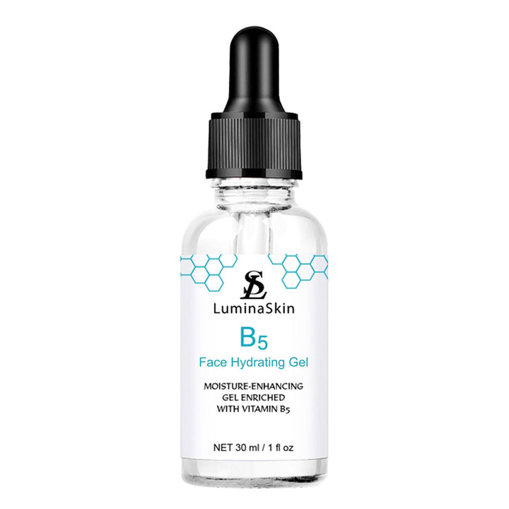 LuminaSkin front bottle showing 30ml size and lightweight serum benefit