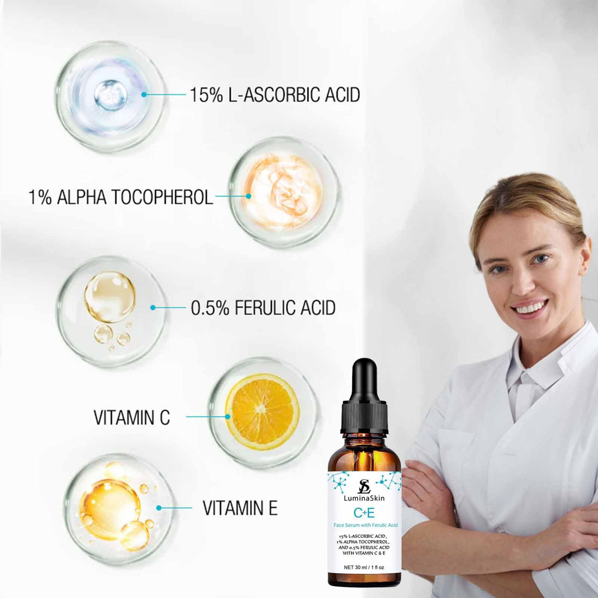 LuminaSkin pipette dispensing clear serum for precise application and minimal waste