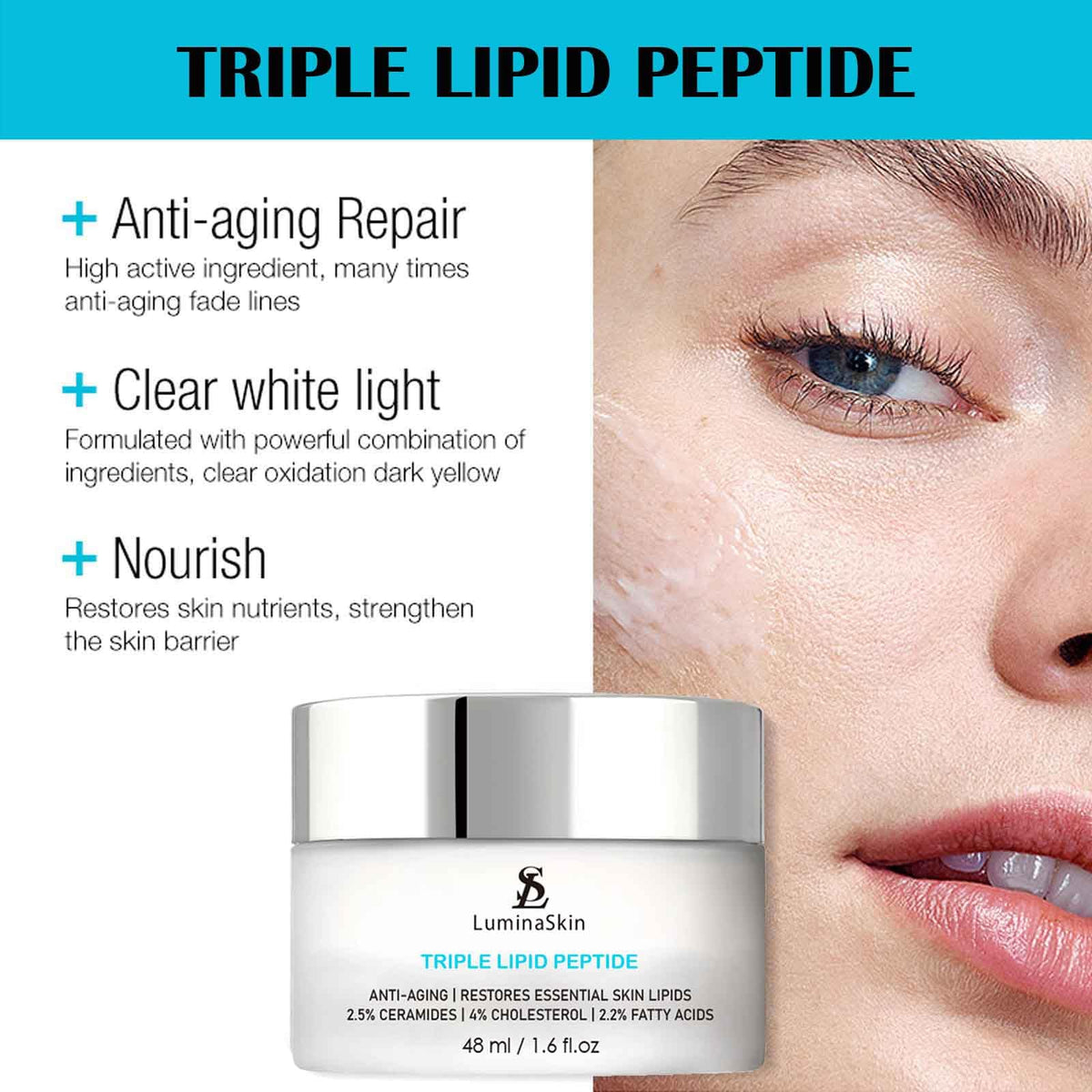 LuminaSkin cream texture close-up highlighting rich hydrating feel