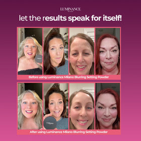 Luminance Milano application demo with brush pressing powder to control shine