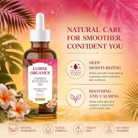 Lumine Organics ingredients flatlay featuring botanical oils and benefit