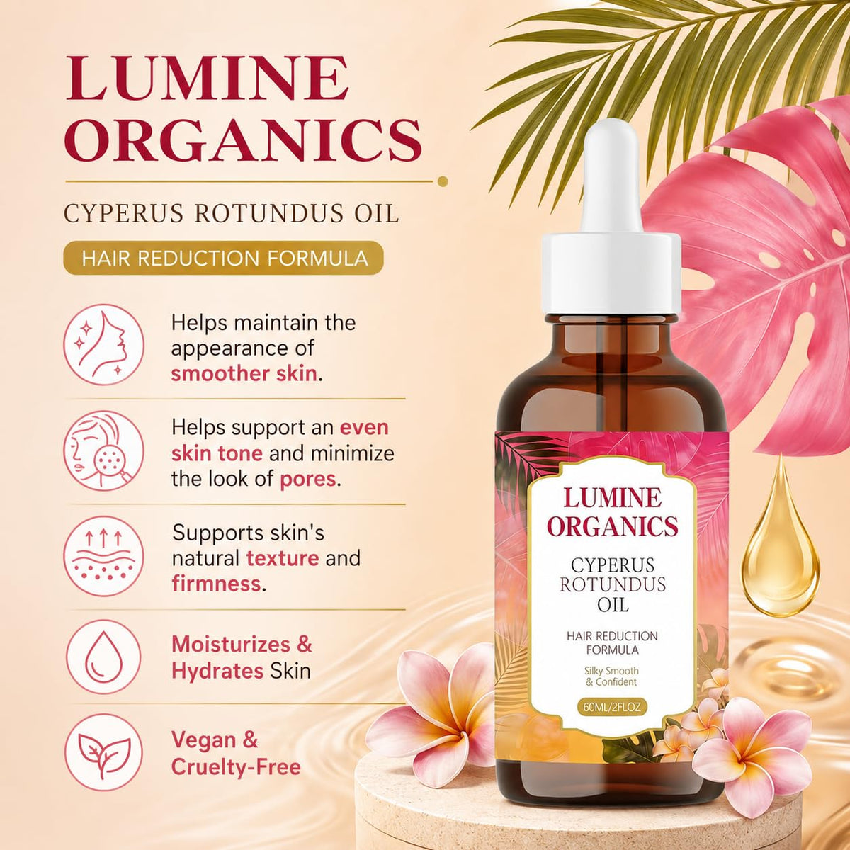 Lumine Organics oil texture close-up illustrating lightweight absorption