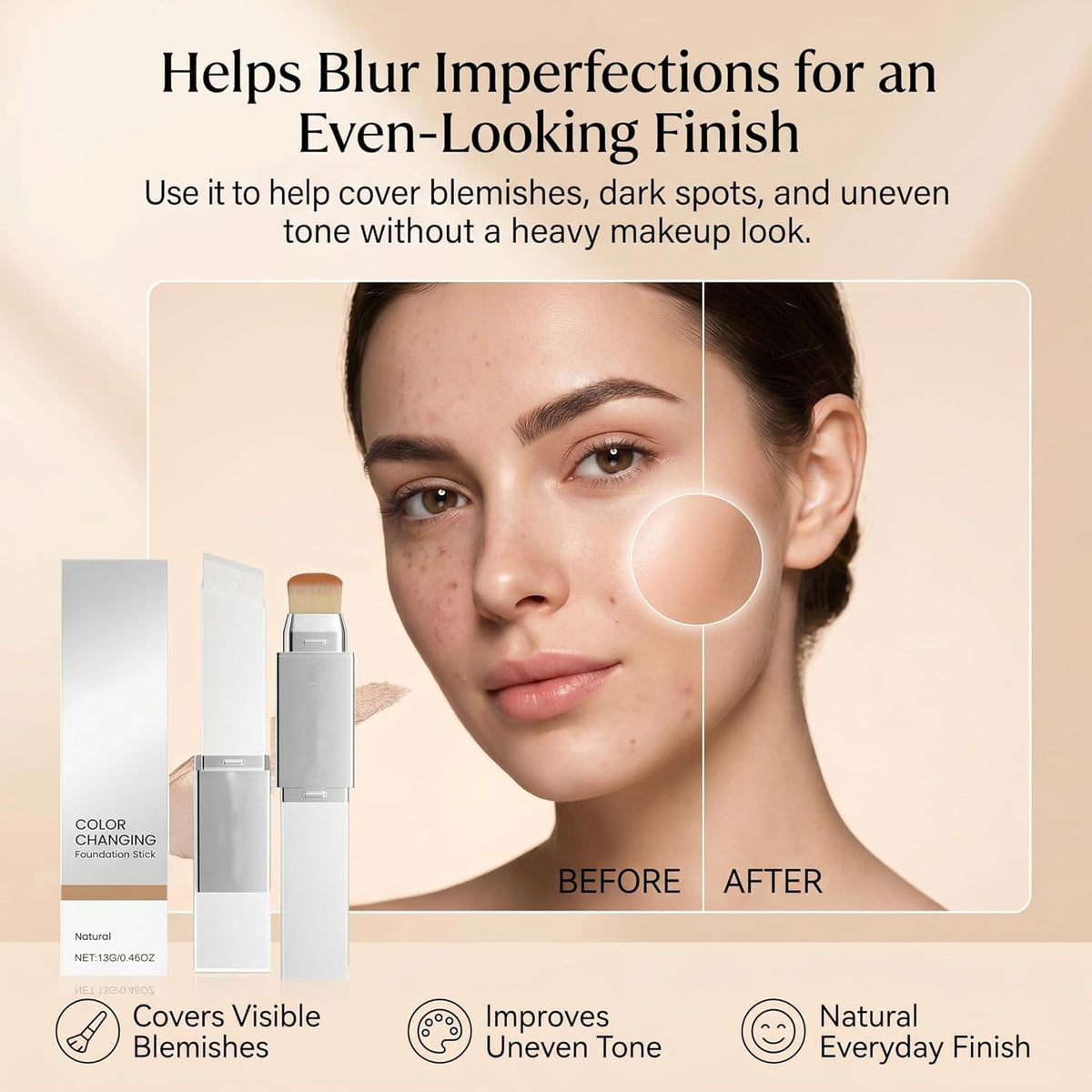 Lumineskin Labs Facelove before and after split view showing coverage result and natural finish