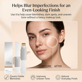 Lumineskin Labs Facelove before and after split view showing coverage result and natural finish
