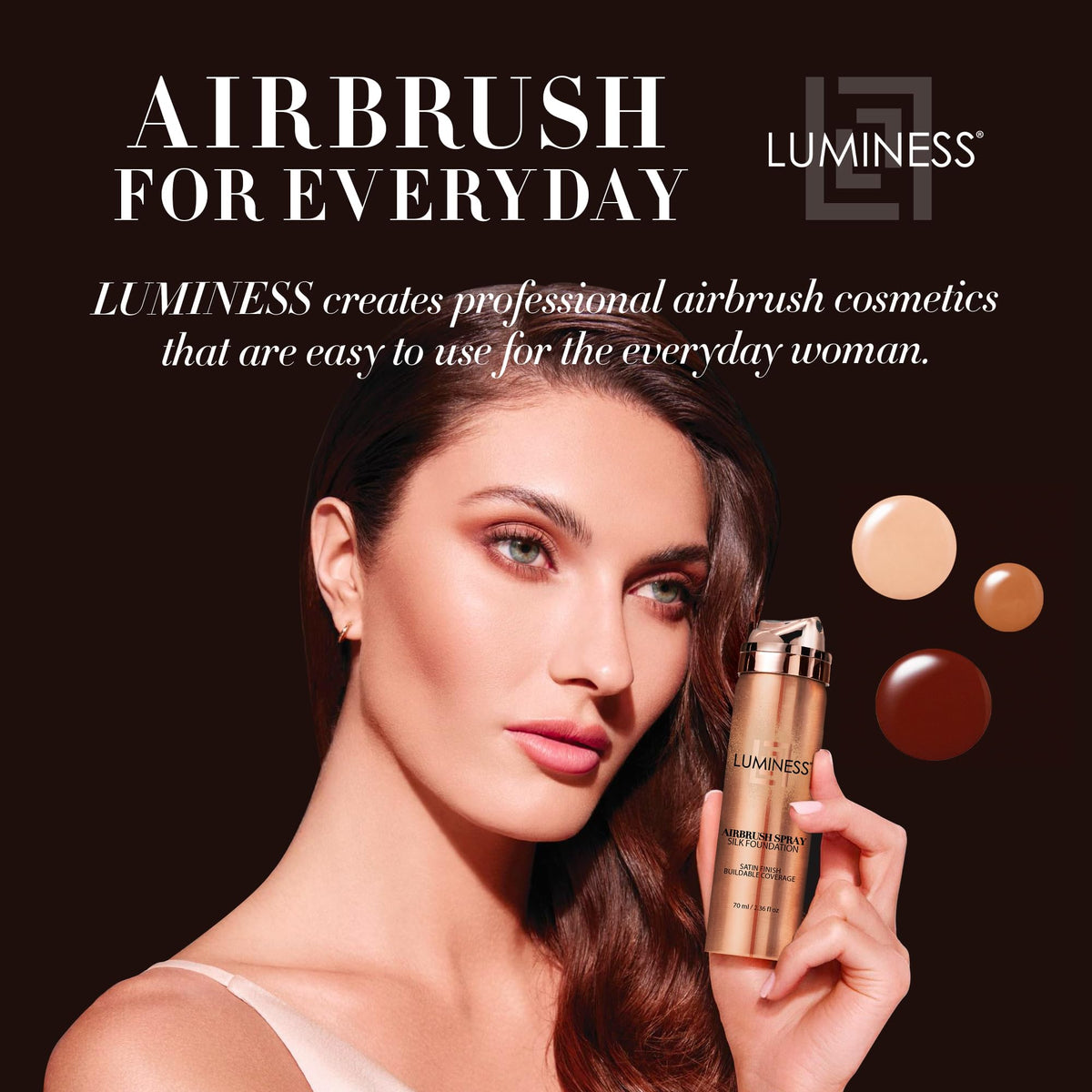 LUMINESS swatch of foundation on hand, buildable coverage benefit