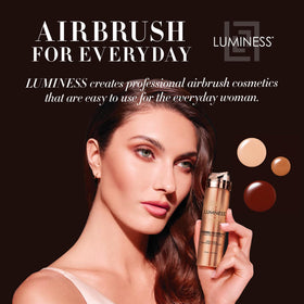 LUMINESS swatch of foundation on hand, buildable coverage benefit