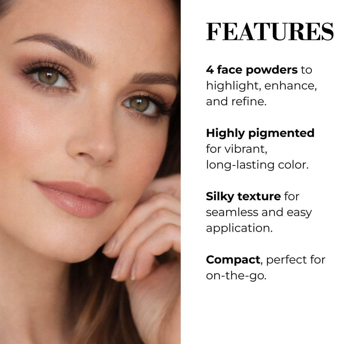LUMINESS pans of bronzer, blush and highlighter showing sculpting and glow benefits