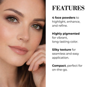 LUMINESS pans of bronzer, blush and highlighter showing sculpting and glow benefits
