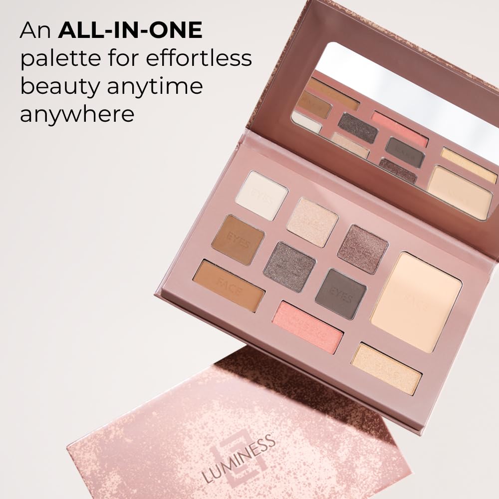 LUMINESS close-up of textured eyeshadow pans highlighting pigmented, blendable finish