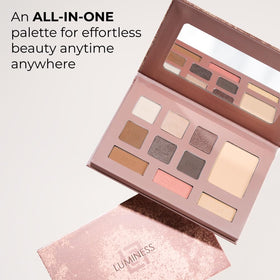 LUMINESS close-up of textured eyeshadow pans highlighting pigmented, blendable finish