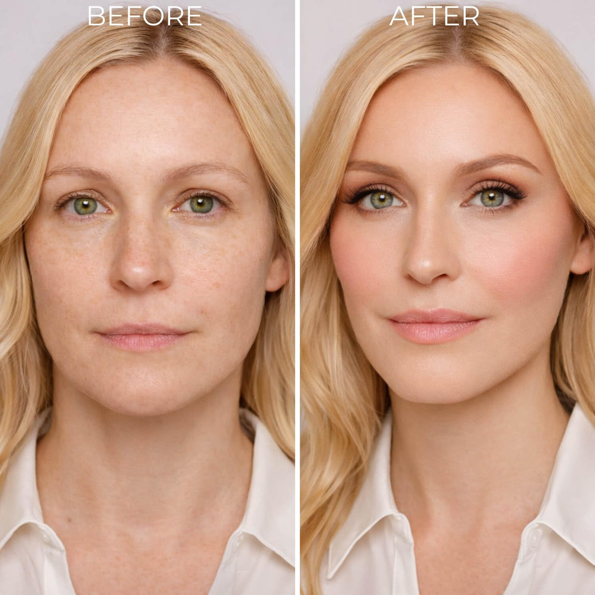 LUMINESS face powder pan detail emphasizing lightweight, smoothing setting effect