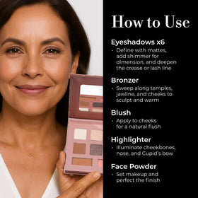 LUMINESS palette in use applying blush to cheek for natural dimensional color