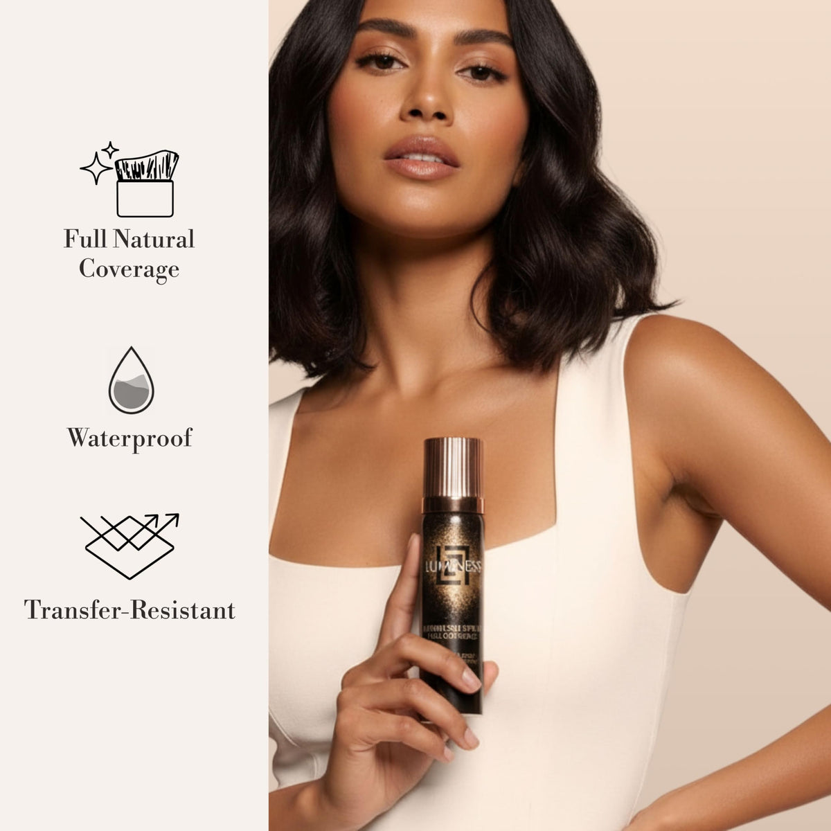 LUMINESS kabuki brush with canister showing precise application control