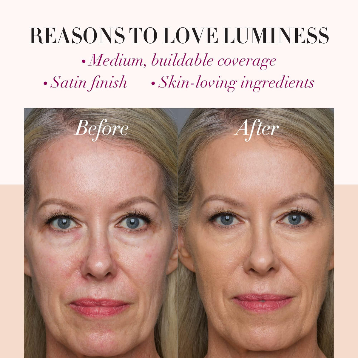 LUMINESS kit displayed on vanity in lifestyle setting, camera-ready benefit