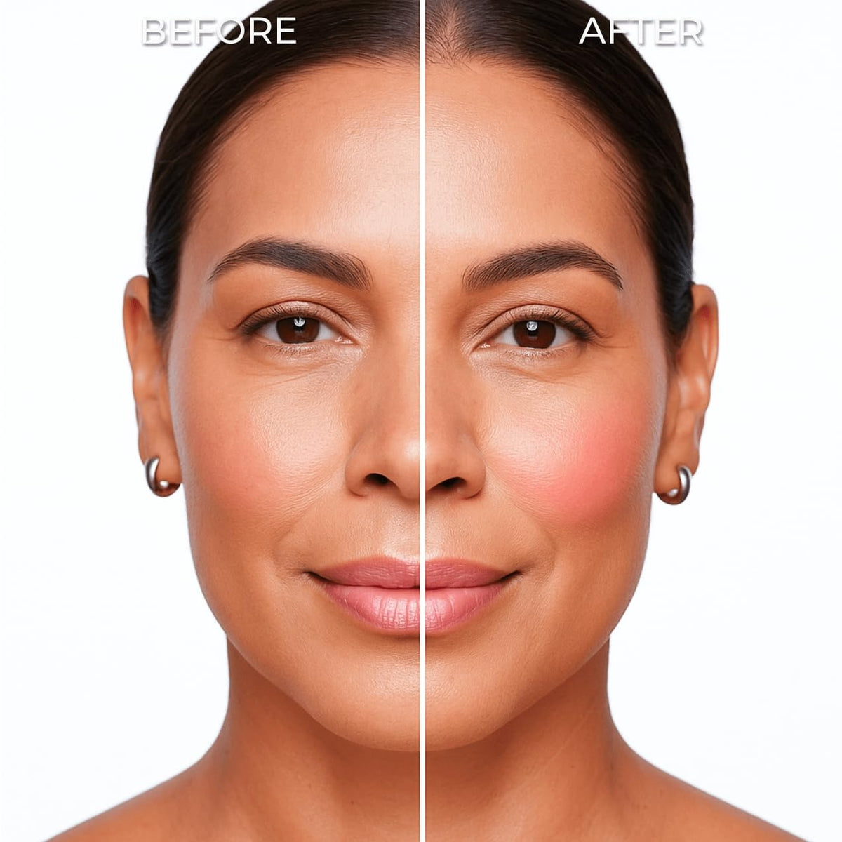 LUMINESS application on cheek apples demonstrating natural flush and buildable color
