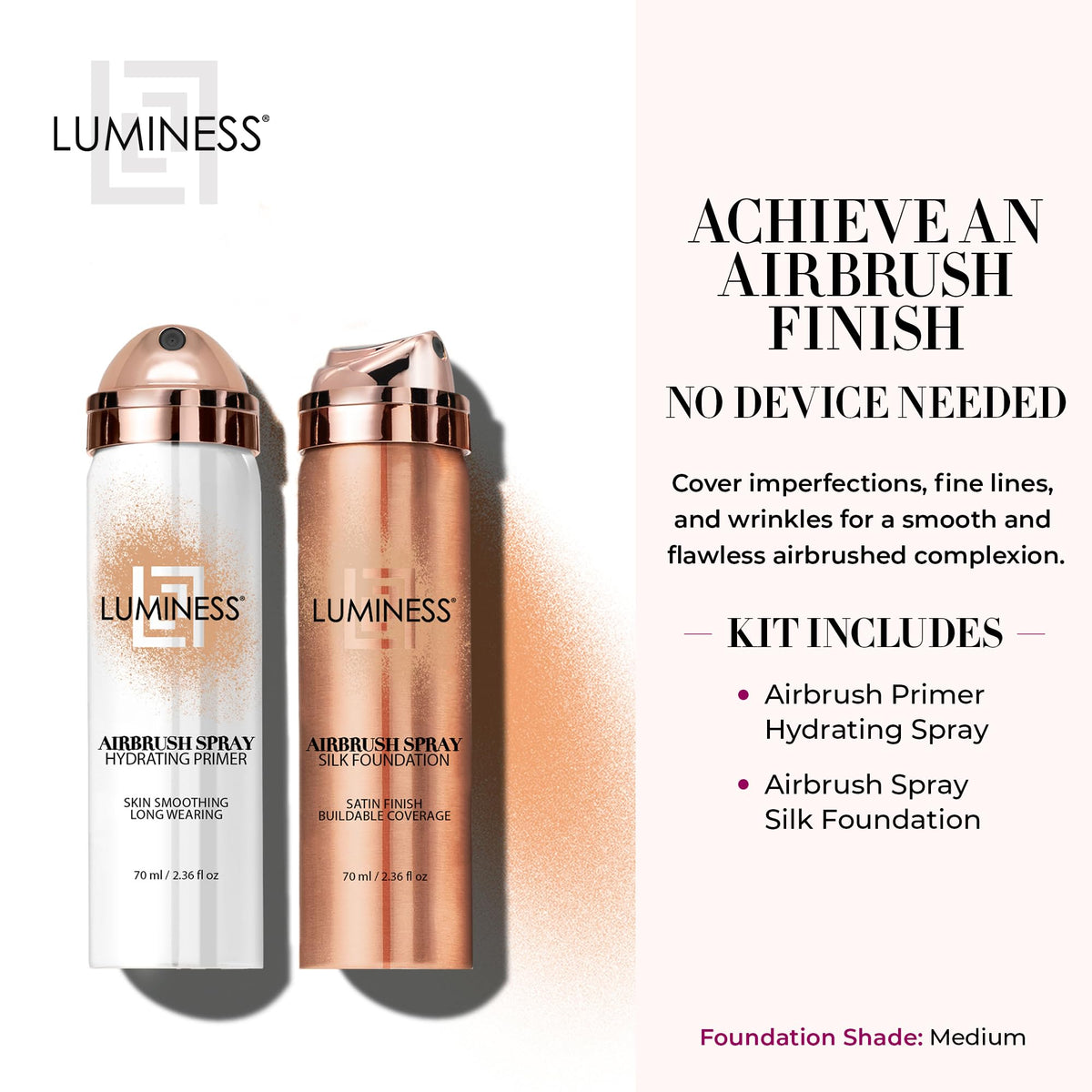 LUMINESS primer close-up pump with droplet, hydrating prep benefit
